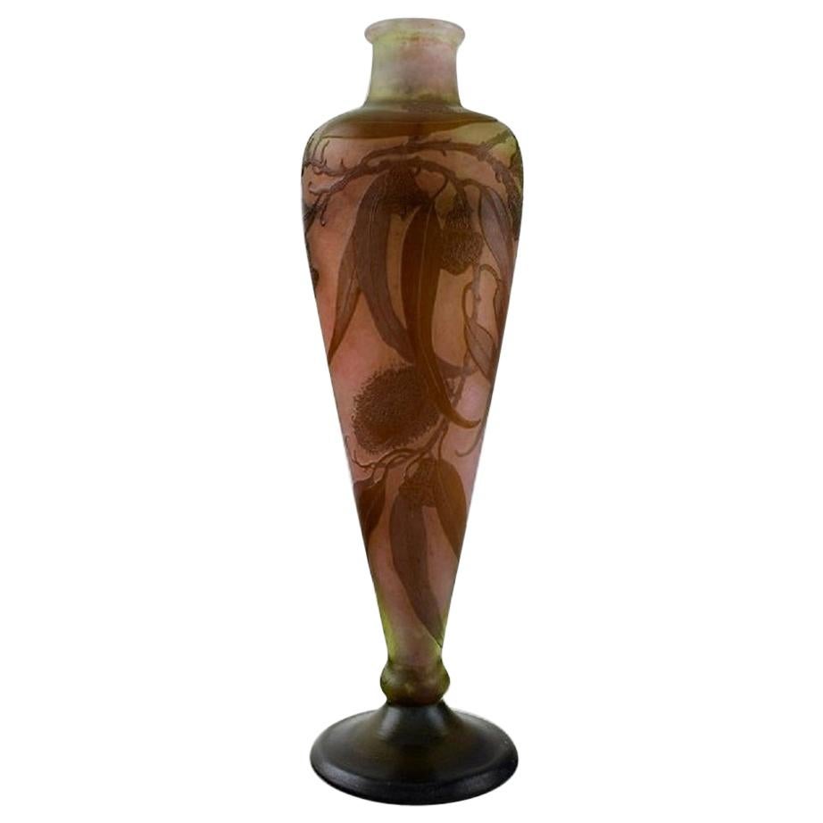 Emile Gallé Vase in Frosted and Overlaid Brown Art Glass, circa 1910 For Sale