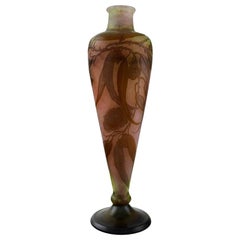 Emile Gallé Vase in Frosted and Overlaid Brown Art Glass, circa 1910