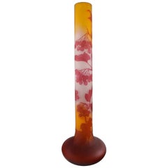 Emile Gallé Vase in Frosted / Yellow and Overlaid Red Art Glass, circa 1910