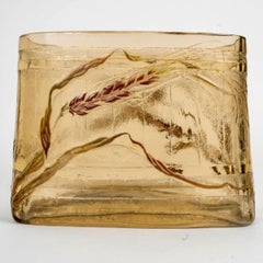 Emile Gallé - Vase Jardiniere Epis De Ble Wheat Ears Amberred Enameled Glass