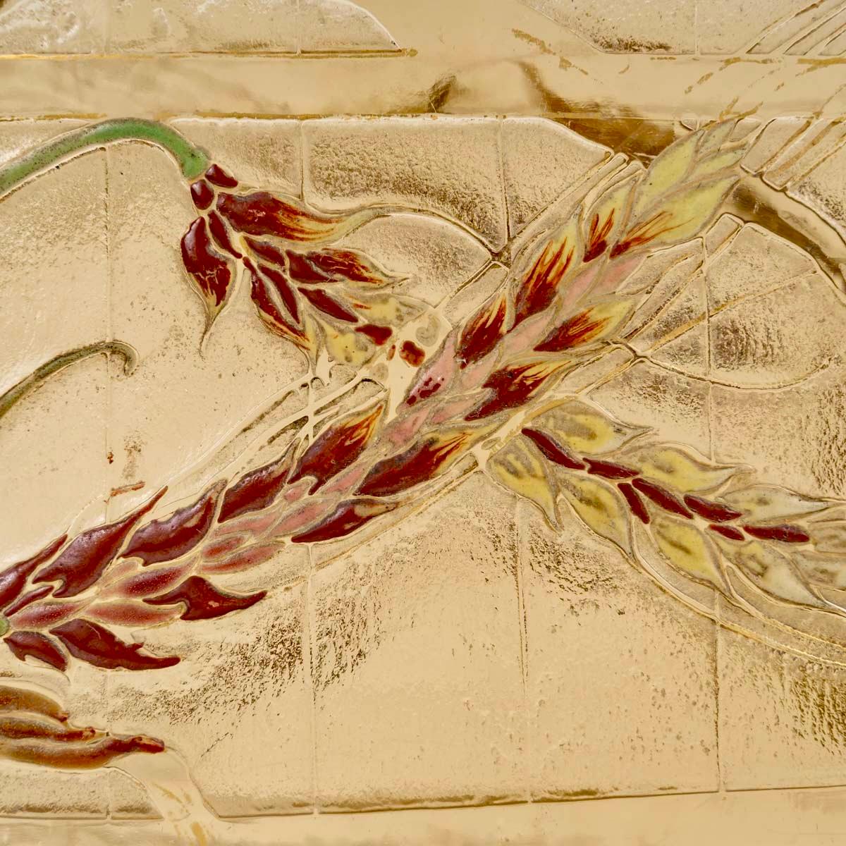 Francese Emile Gallé - Vaso Jardiniere Epis De Ble Wheat Ears in vetro smaltato color ambra in vendita
