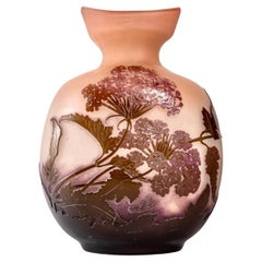 Emile Gallé, Vase Verveine Verbena Pink Purple Cameo Glass