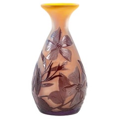 Emile Gallé, Vase Violet Flowers Multilayer Cameo Acid-Etched Glass