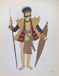 Costume indonesiano - Litografia di Emile Gallois - Metà del XX secolo