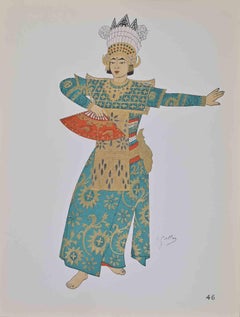 Indonesian Costume - Lithograph by Emile Gallois - Mid-20th Century