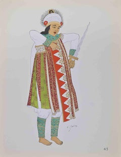 Indonesian Costume - Lithograph by Emile Gallois - Mid-20th Century