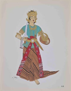Indonesian Costume - Lithograph by Emile Gallois - Mid-20th Century