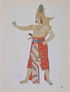 Indonesian Costume - Lithograph by Emile Gallois - Mid-20th Century