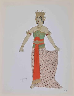 Indonesian Costume - Lithograph by Emile Gallois - Mid-20th Century