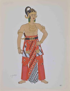 Indonesian Costume - Lithograph by Emile Gallois - Mid-20th Century