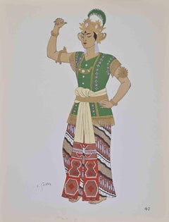 Indonesian Costume - Lithograph by Emile Gallois - Mid-20th Century