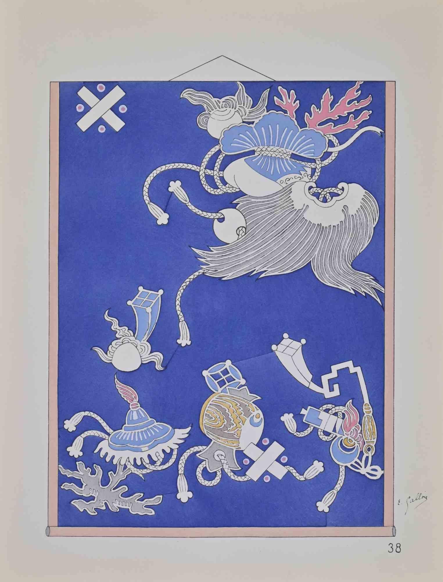 Litografia e pochoir realizzati da Emile Gallois a metà del XX secolo circa per illustrare i costumi giapponesi.

Firmato nel piatto.

Pubblicato da H. Laurens, Parigi.

Ottime condizioni.

