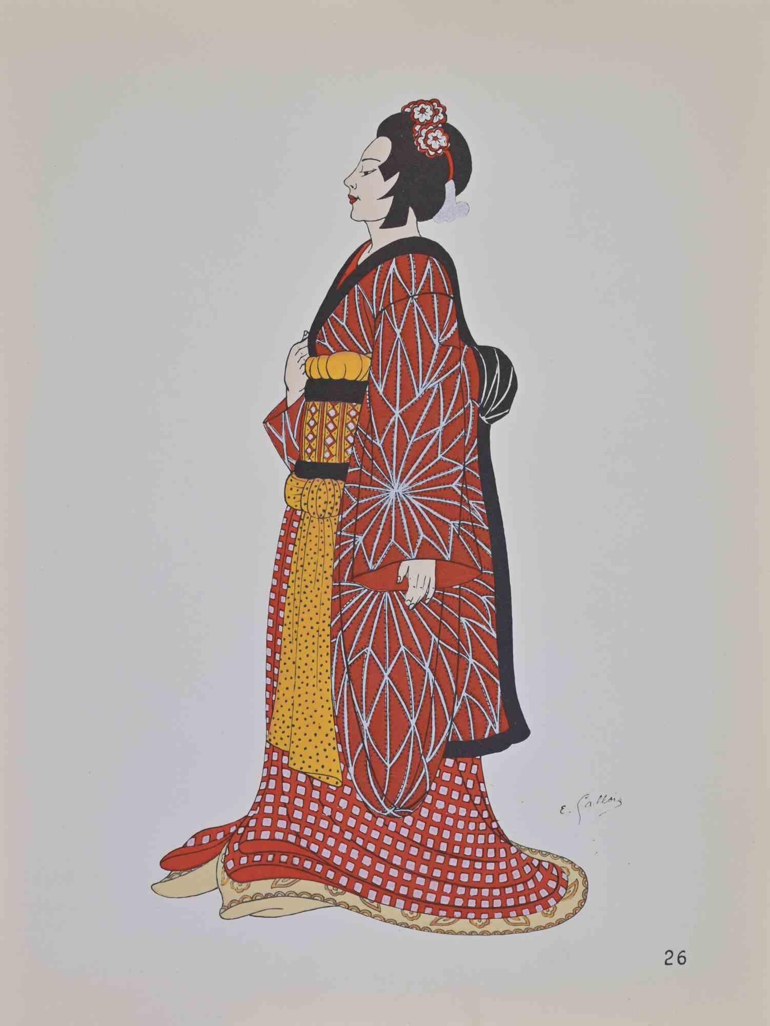Japanese Costume - Lithograph by Emile Gallois - Mid-20th Century