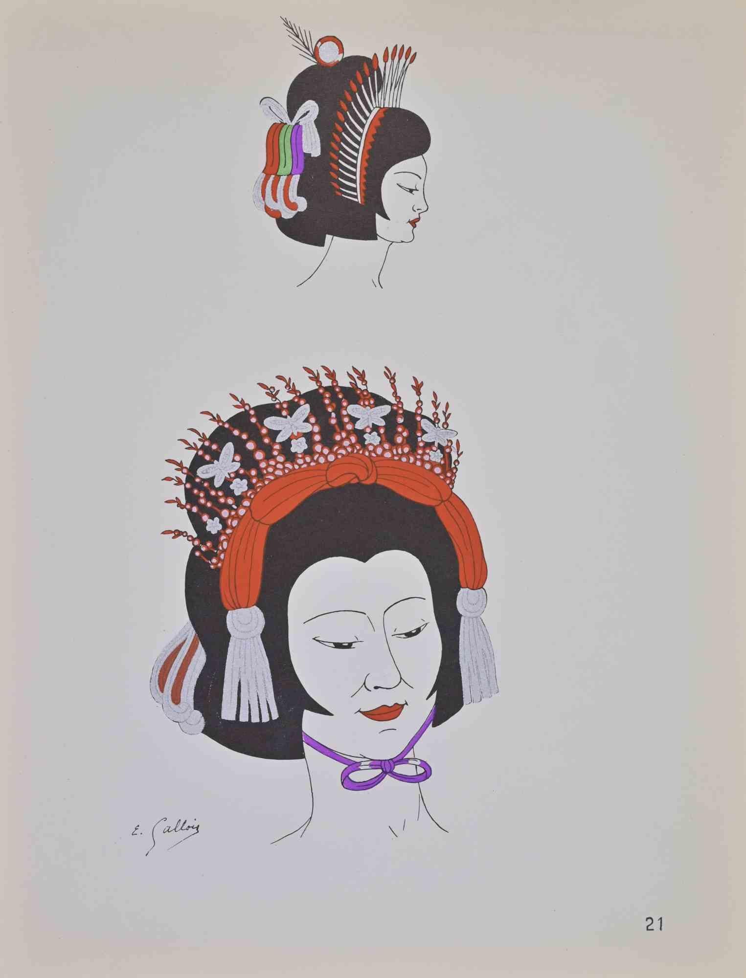 Japanese Costume - Lithograph by Emile Gallois - Mid-20th Century