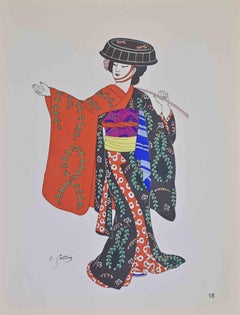 Costume giapponese - Litografia di Emile Gallois - Metà del XX secolo