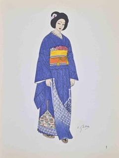 Japanese Costume - Lithograph by Emile Gallois - Mid-20th Century