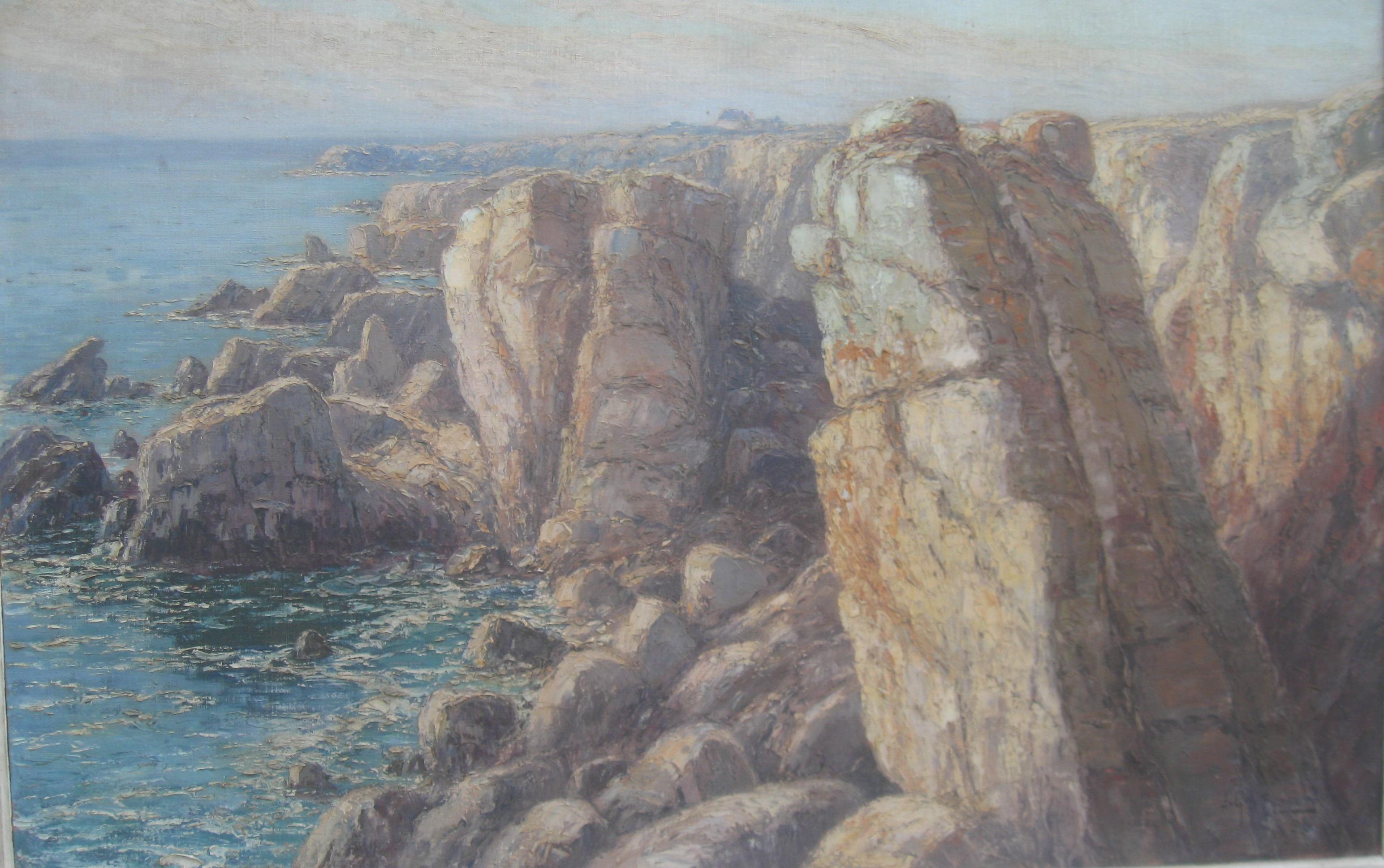 Emile Gauffriaud (1877-1957) French Impr 'Cliffs of Normandy' Grande huile vers 1938.  en vente 10