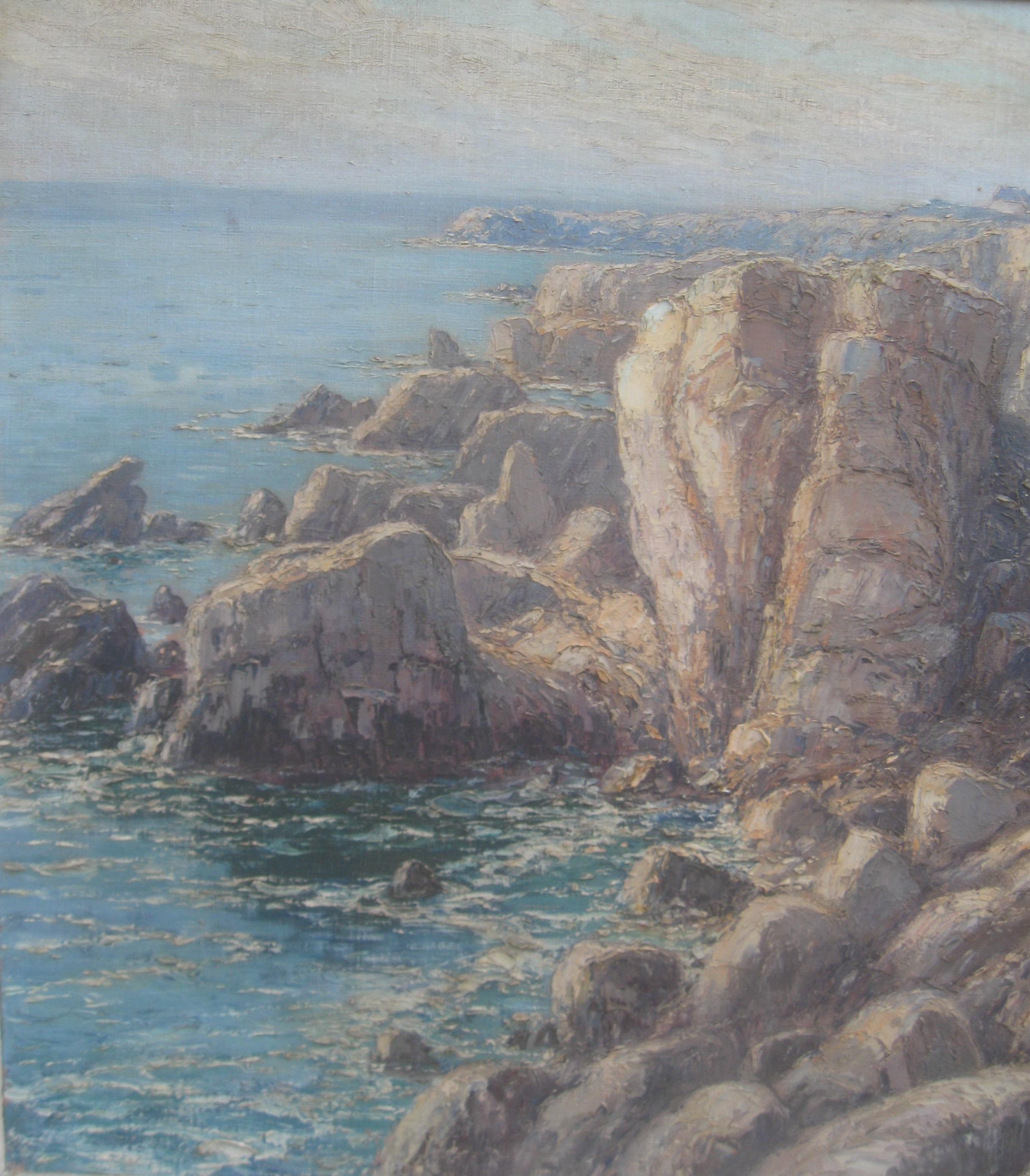 Emile Gauffriaud (1877-1957) French Impr 'Cliffs of Normandy' Grande huile vers 1938.  en vente 2