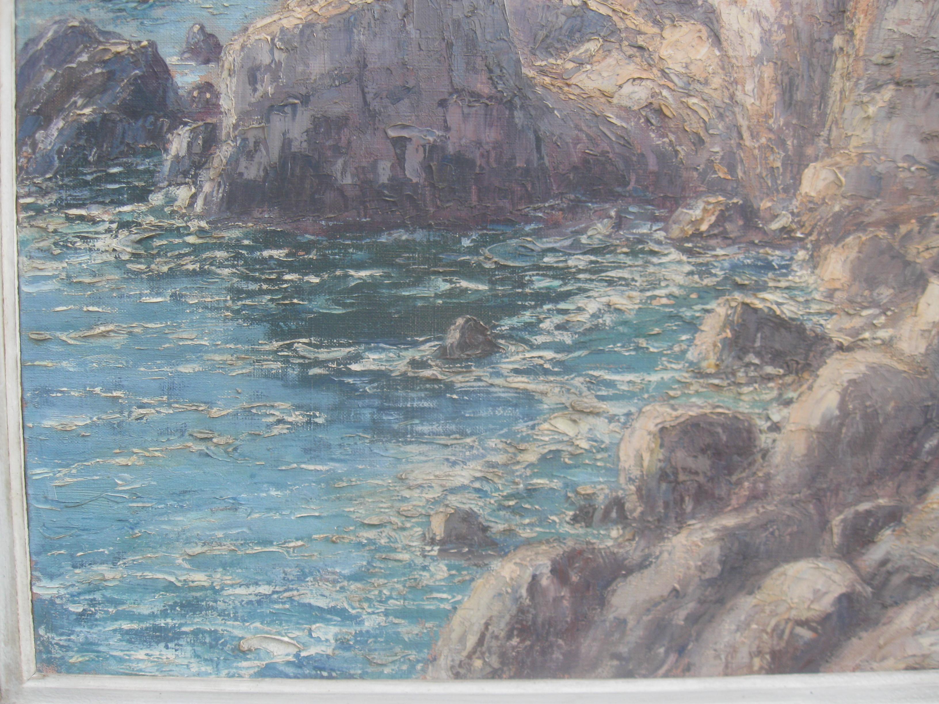 A fine large oil on canvas by the well listed French Impressionist Emile Gauffriaud. (1877-1957).  Fine Salon piece of Normandy/ Brittany chalk cliffs and headlands in summer. Superb impastoe Impressionist technique by the artist. Housed in the