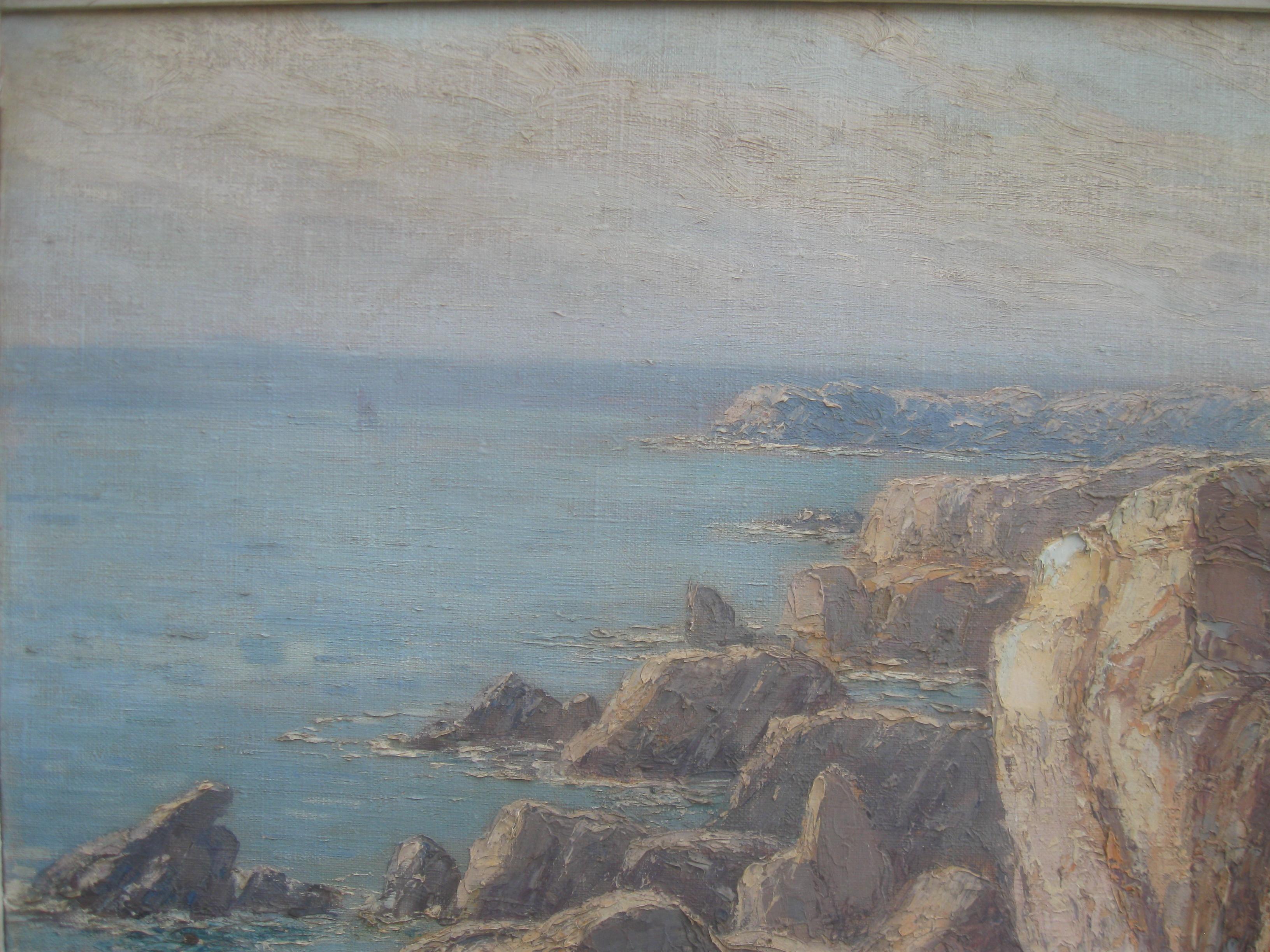 Emile Gauffriaud (1877-1957) French Impr 'Cliffs of Normandy' Grande huile vers 1938.  en vente 4