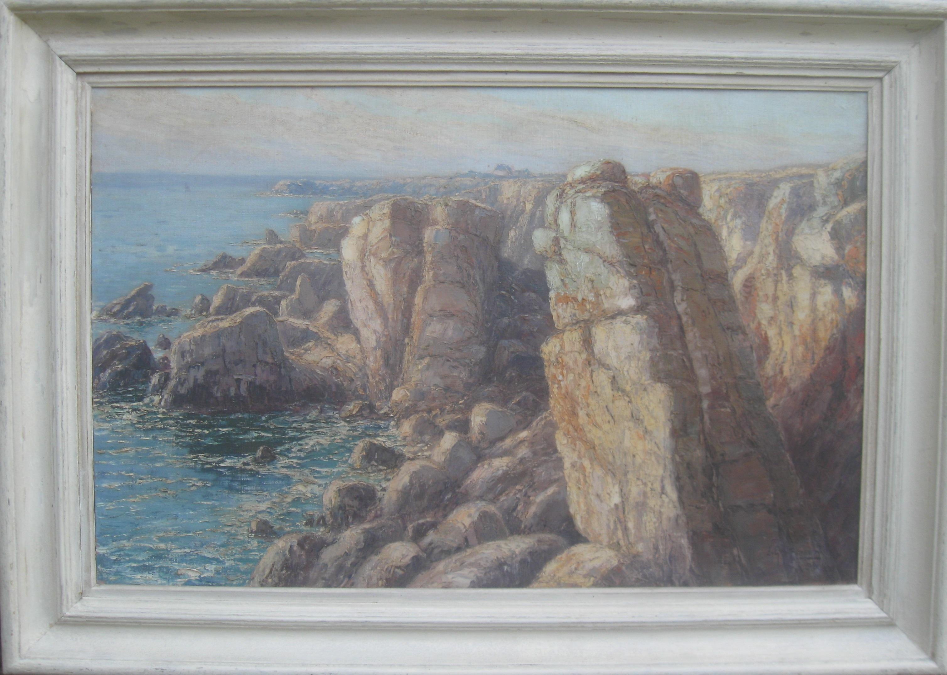 Emile Gauffriaud (1877-1957) Französisch Impr. „Cliffs of Normandy“ Großes Ölgemälde, um 1938. 