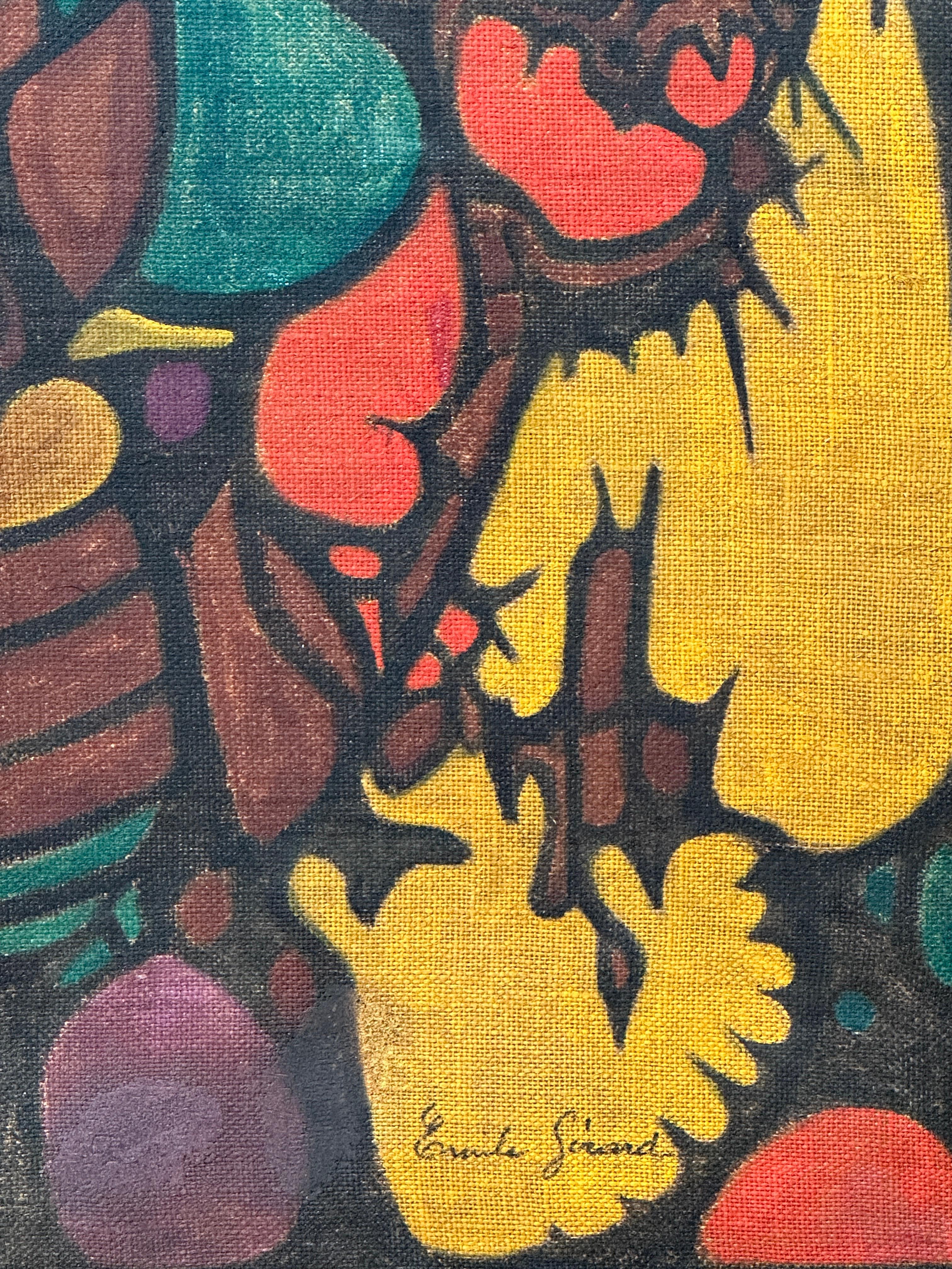 Bunte abstrakte Gouache auf Sackleinen des französischen Malers Emile Gerard (Abstrakter Expressionismus), Painting, von Émile Gérard