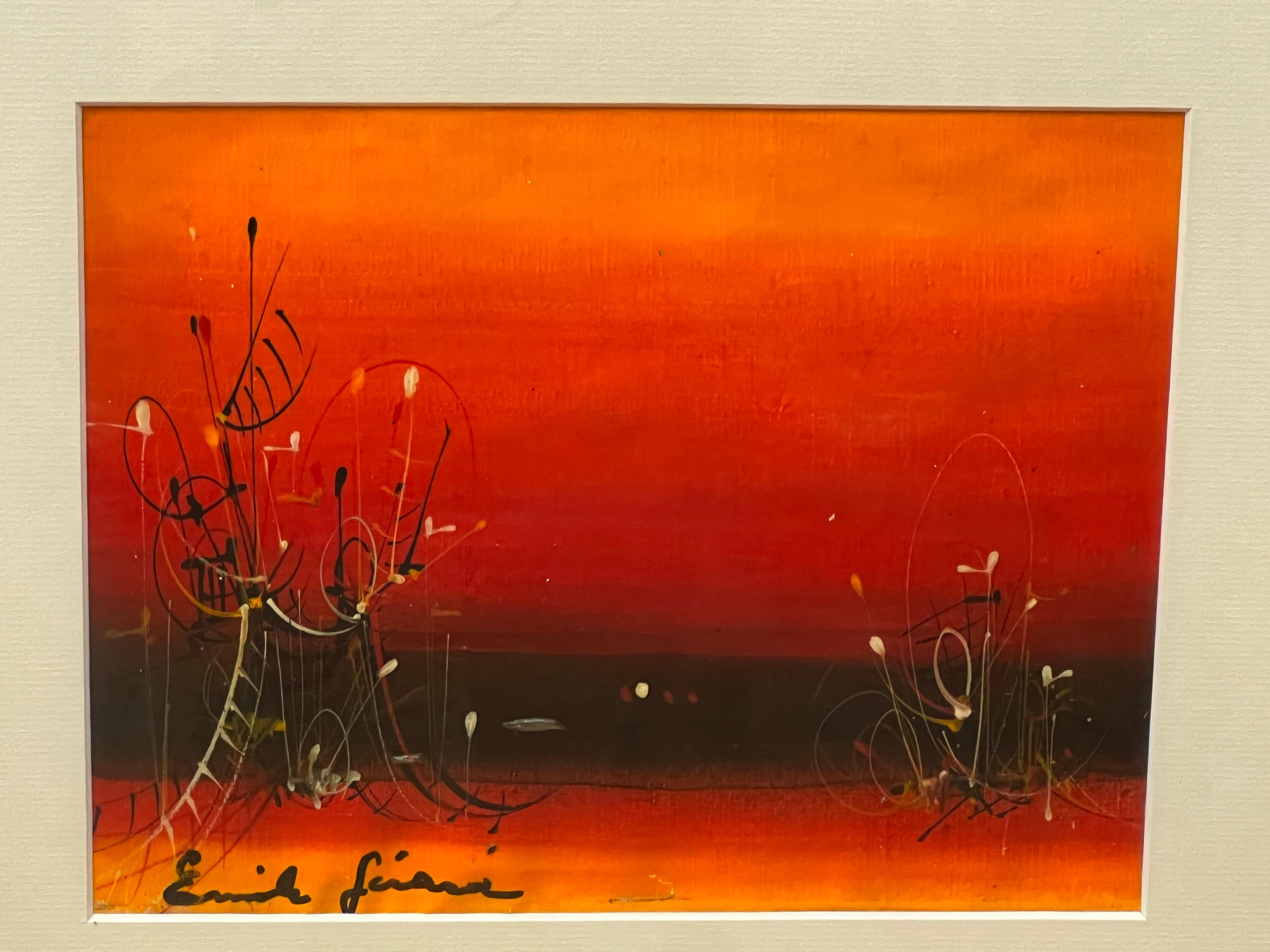 Paisaje surrealista Óleo sobre lienzo del pintor francés Emile Gerard - Painting de Émile Gérard