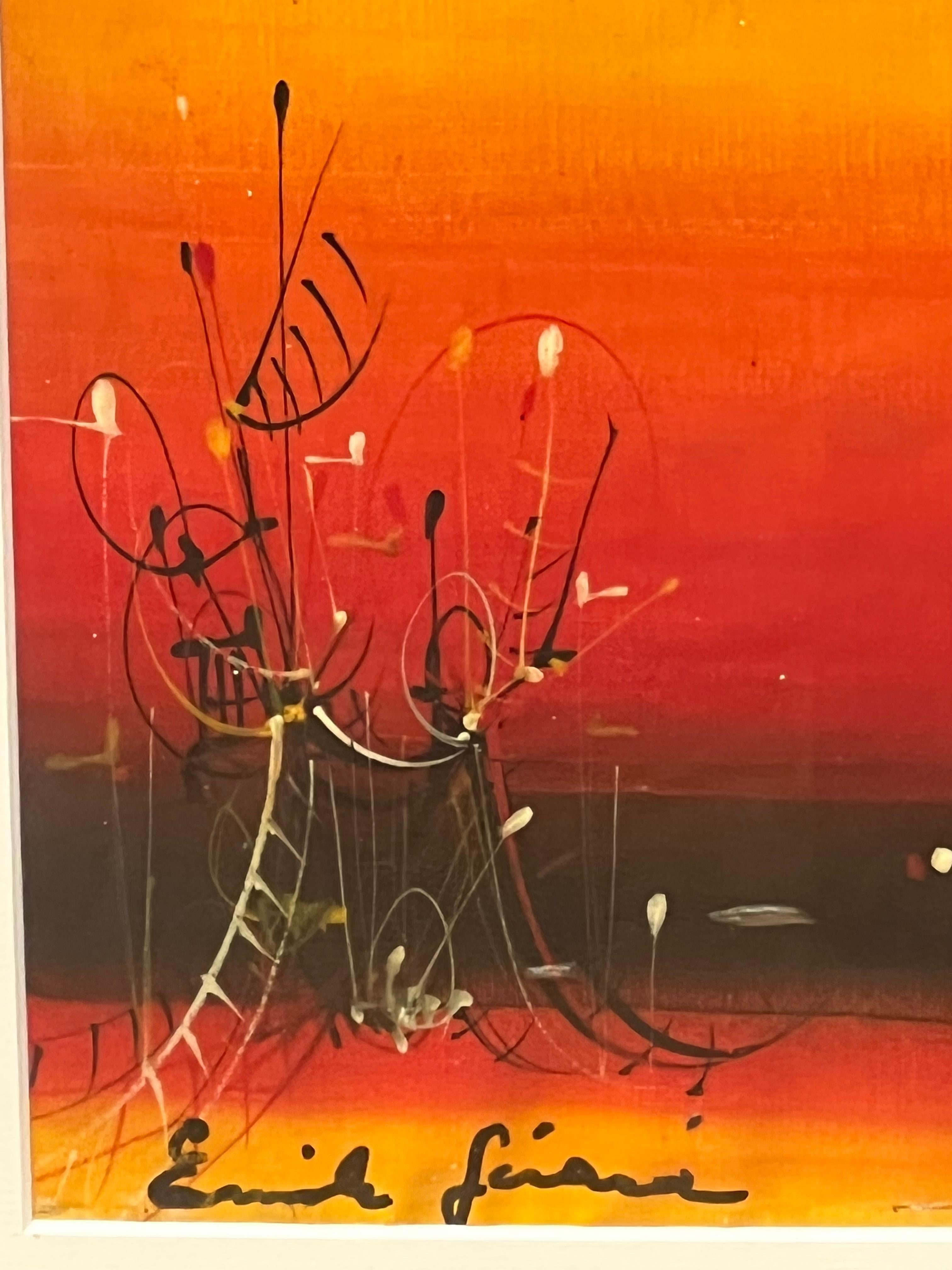 Paisaje surrealista Óleo sobre lienzo del pintor francés Emile Gerard - Landscape Painting Beige de Émile Gérard