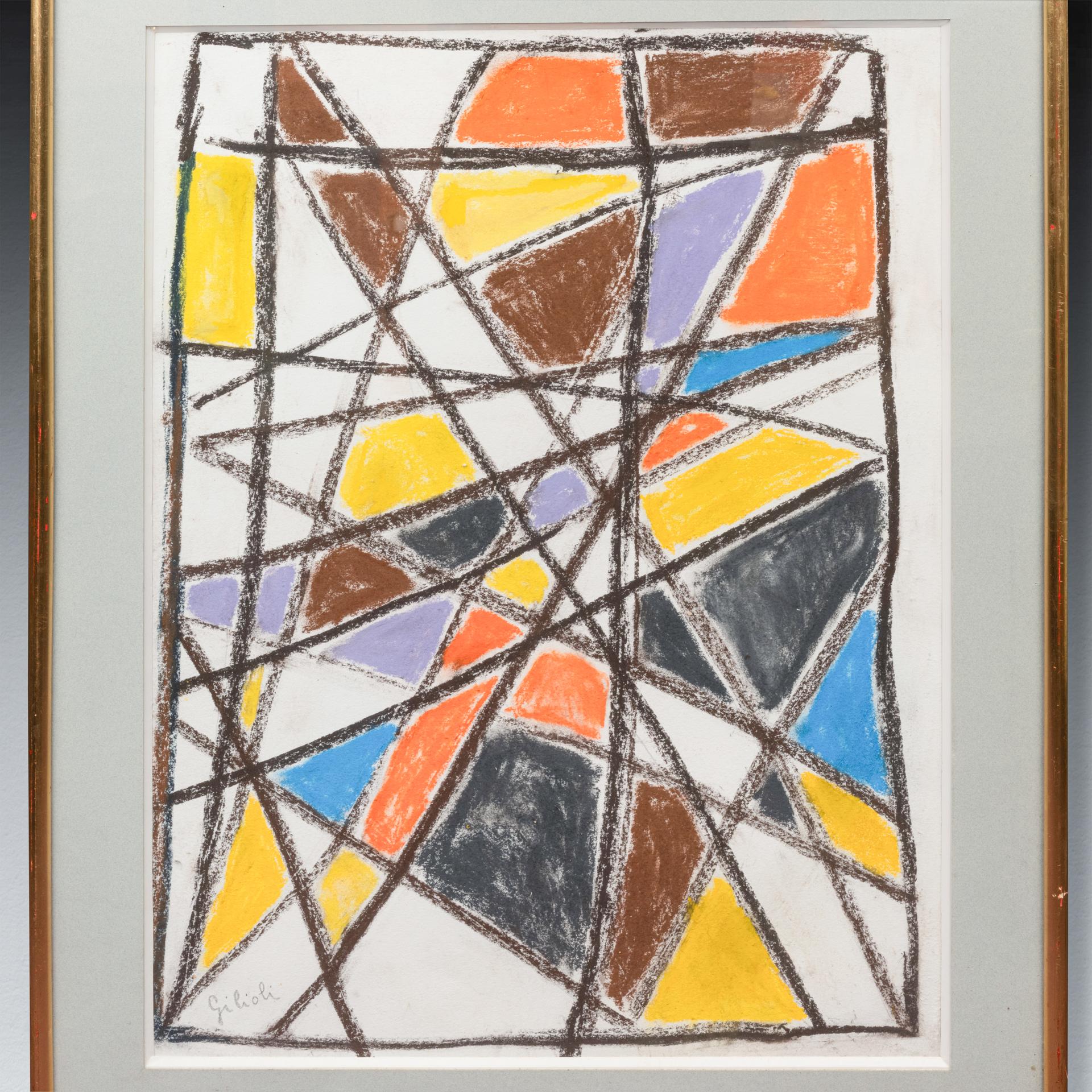 Français Emile Gilioli (1911-1977) : Composition abstraite, pastel. Circa 1960 en vente