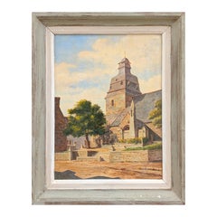 Postimpressionistische architektonische Landschaft einer Kirche in der Bretagne, Frankreich