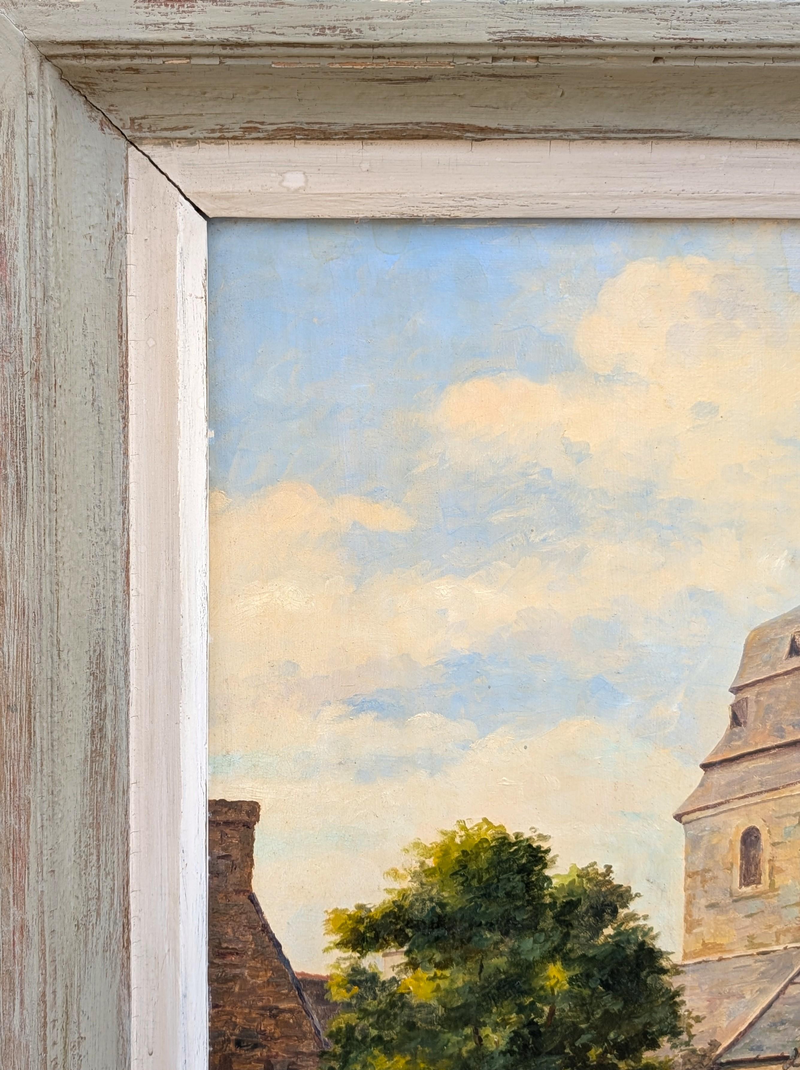 Post-Impressionistic Architectural Landscape of a Church in Brittany France - Beige Landscape Painting by Emile Glevarec