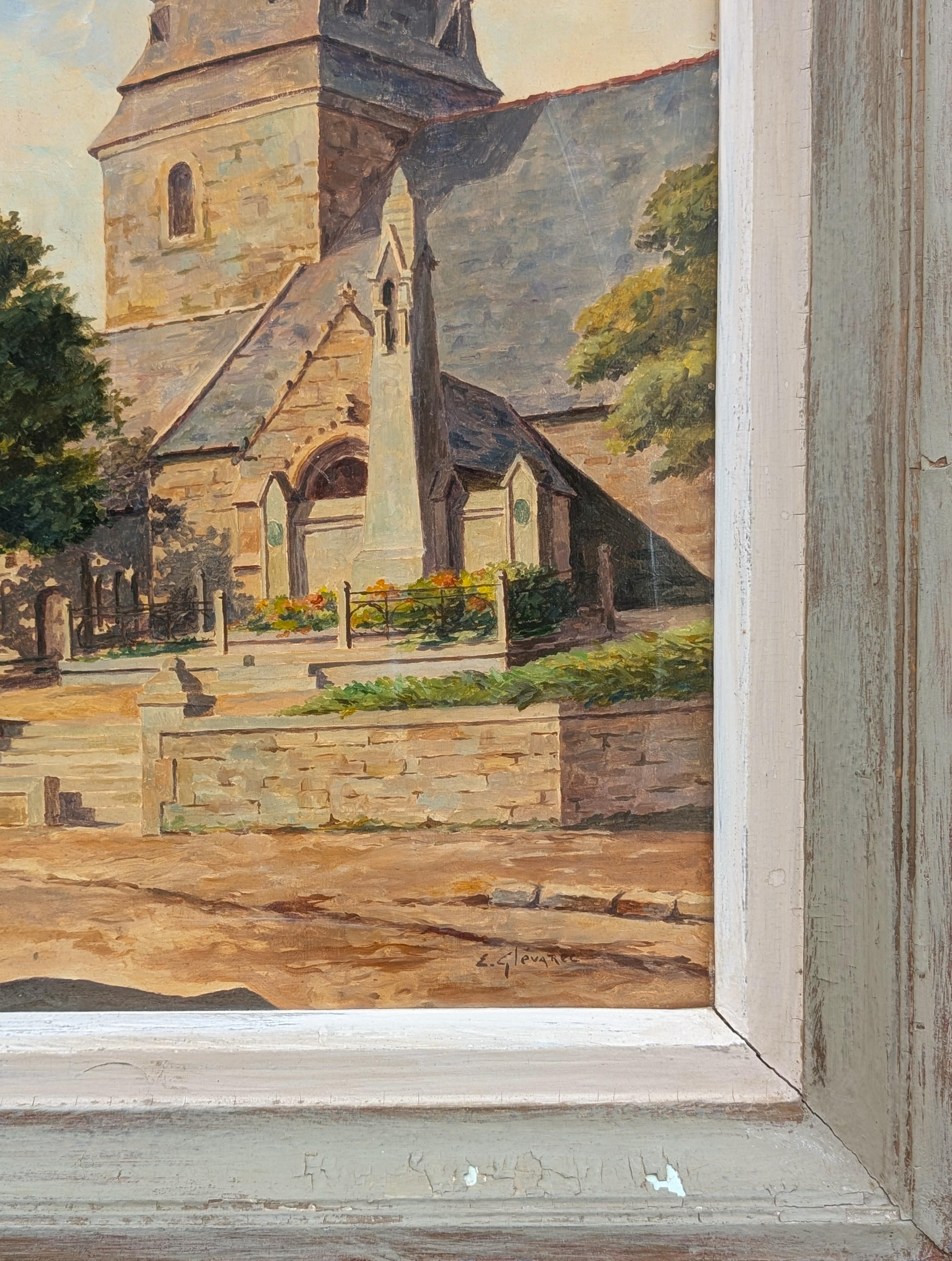 Post-Impressionistic Architectural Landscape of a Church in Brittany France For Sale 1