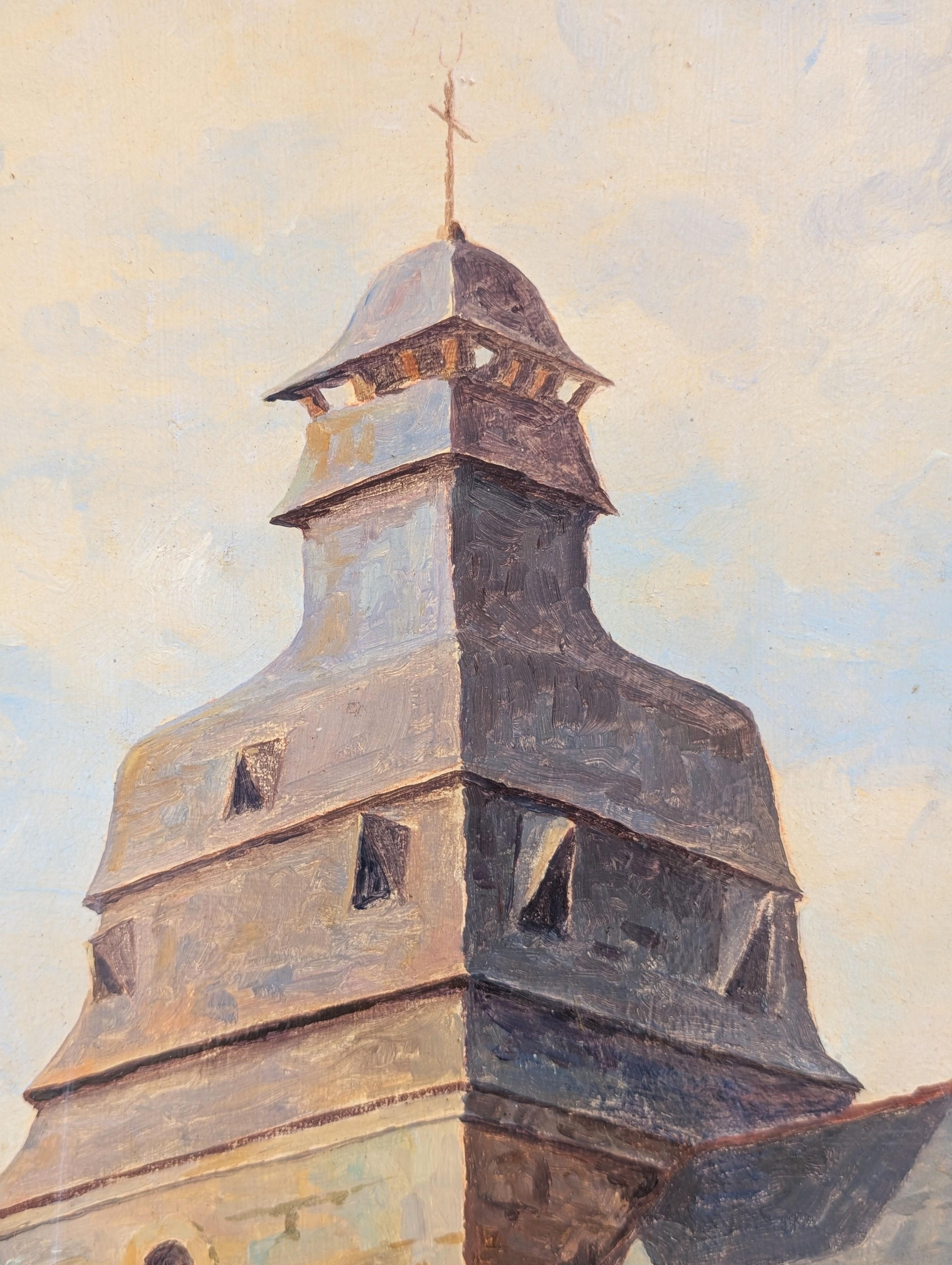 Post-Impressionistic Architectural Landscape of a Church in Brittany France For Sale 3