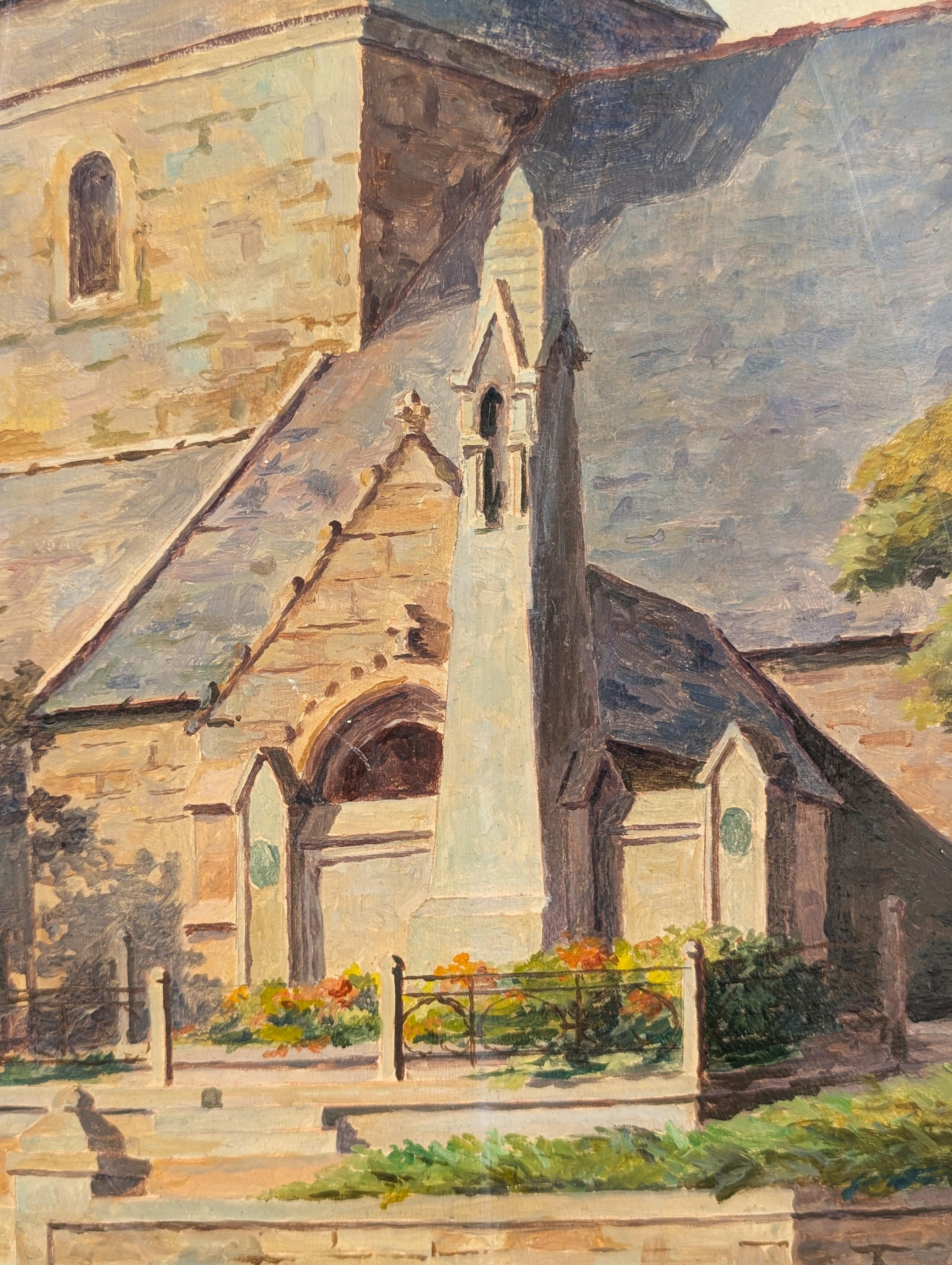 Post-Impressionistic Architectural Landscape of a Church in Brittany France For Sale 4
