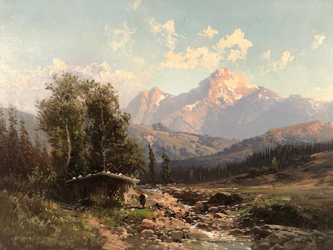 Emile Godchaux (1860-1938), paysage de montagne huile sur toile signée, encadrée For Sale 1
