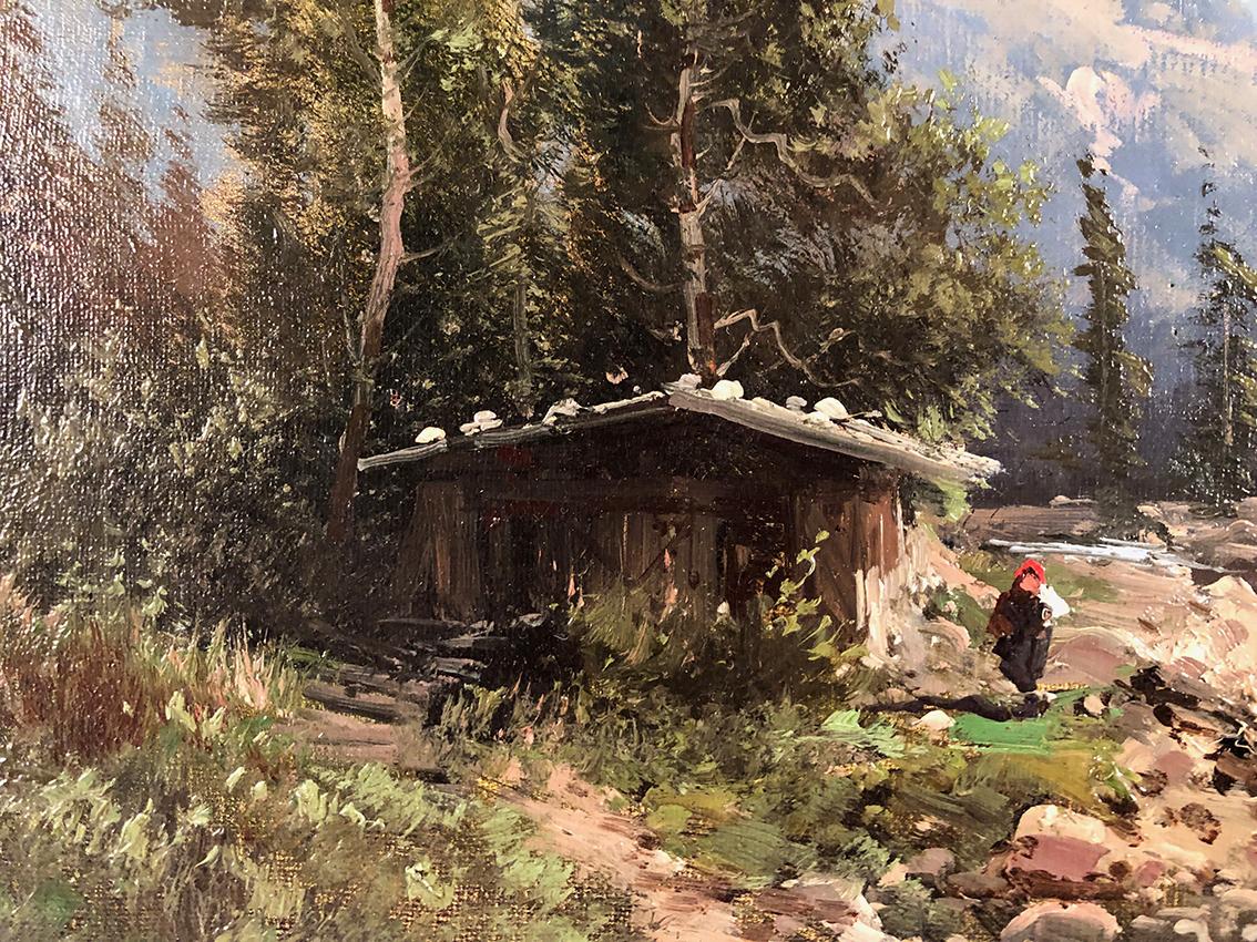 Emile Godchaux (1860-1938), paysage de montagne huile sur toile signée, encadrée en vente 1