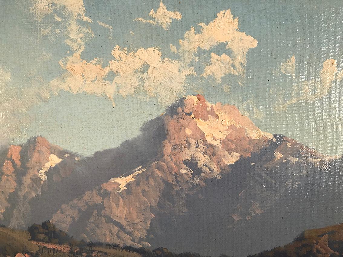 Emile Godchaux (1860-1938), paysage de montagne huile sur toile signée, encadrée en vente 2