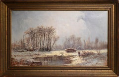 French Impressionist Winter barbizon forest scene Oil painting