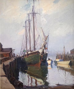 Emile Gruppe, Schooner in Gloucester Harbor, Seascape