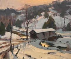 "Covered Bridge" with a warm glow done by master impressionist, Emile Gruppe