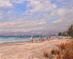 Emile Albert Gruppe, Gloucester Artist, Florida Beach Scene "Feeding the Gulls"