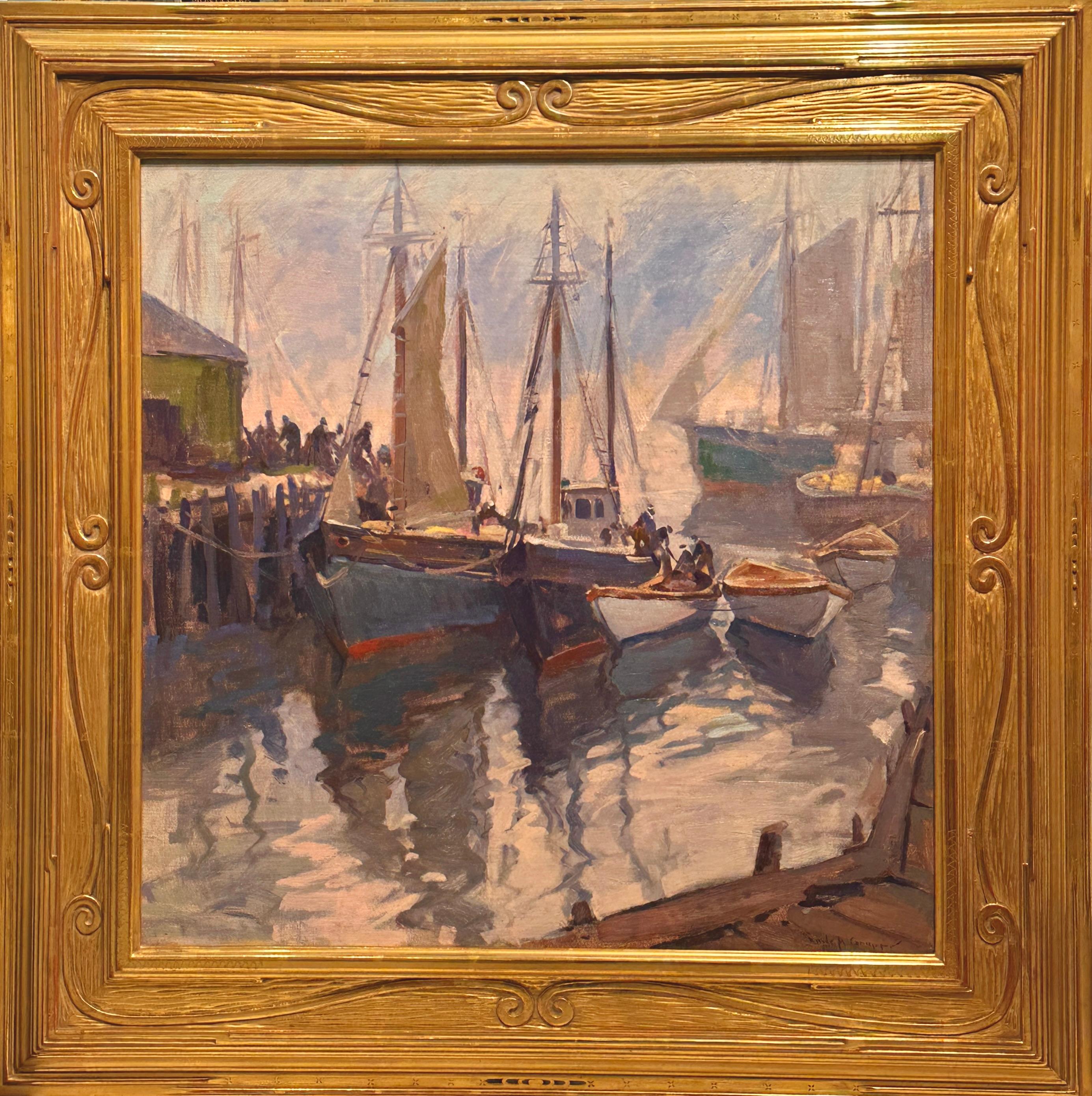 Escena portuaria del pintor impresionista estadounidense Emile Gruppe en venta 1