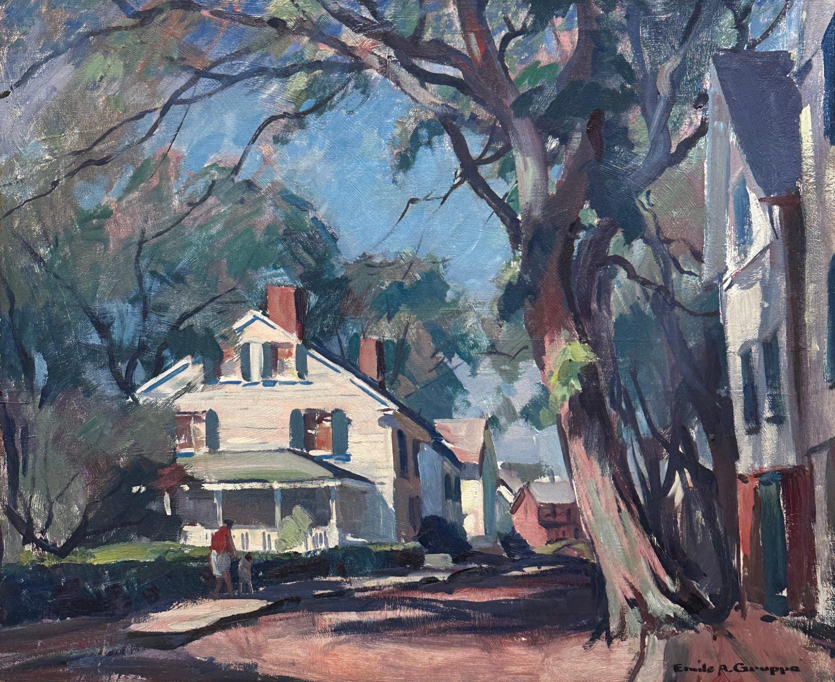 Captivating Rockport Street Scene by Master Emile Gruppe, Renowned Artist of the Cape Ann School. Located at the end of King Street (watch video for reference), this masterpiece encapsulates the essence of the scene, showcasing splendid