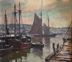 Vintage "Morning, Gloucester, Massachusetts, " Emile Gruppe, Impressionist Fishing Boats