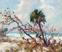 Seascape at Naples Beach, Florida- Coastal Landscape Oil Painting in Gold Frame