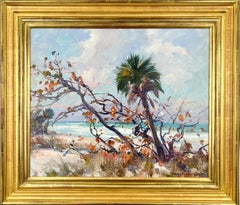 Seascape at Naples Beach, Florida- Coastal Landscape Oil Painting in Gold Frame
