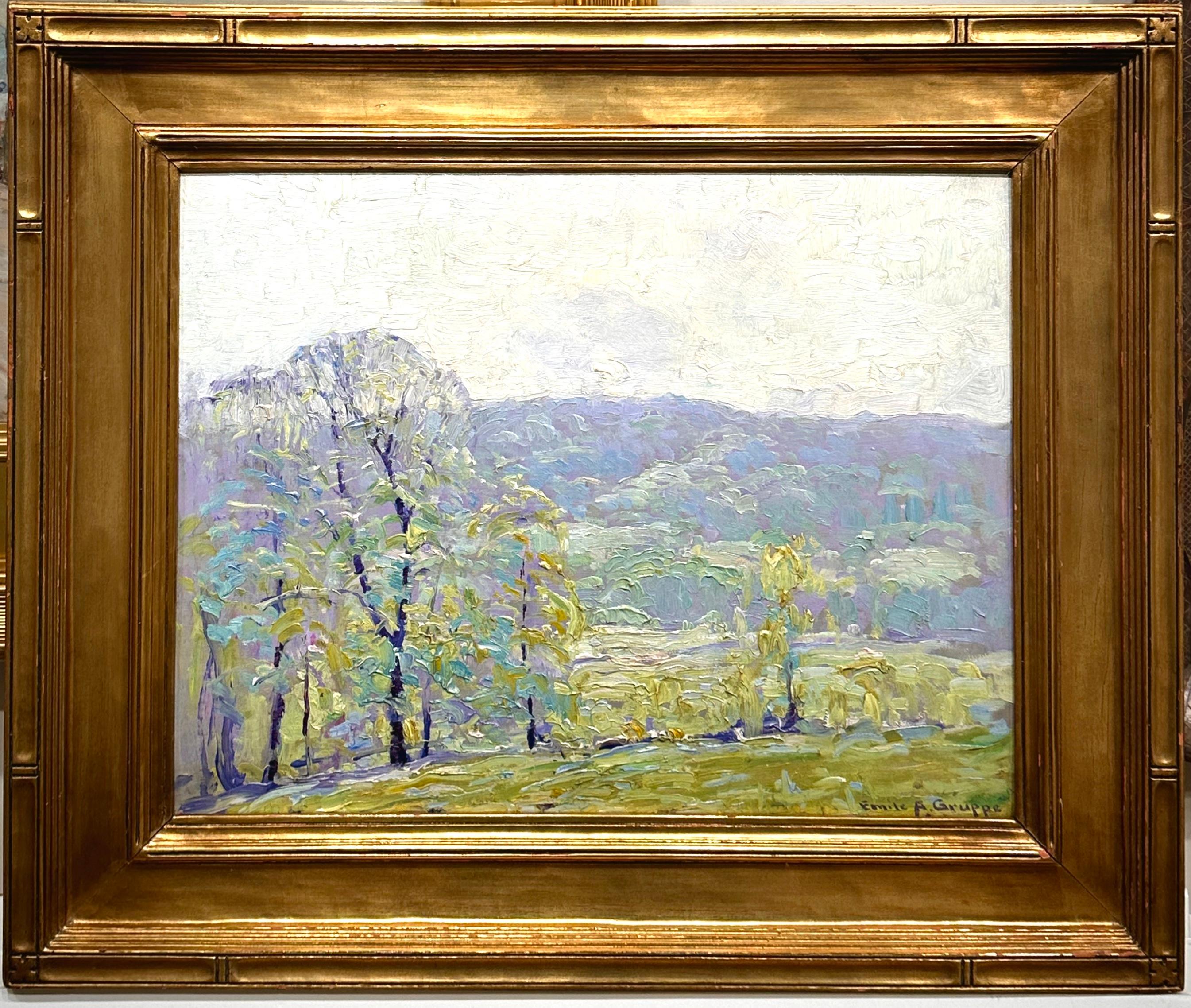 « Printemps » - Peinture impressionniste de paysage par le maître de l'école Cape Ann - Painting de Emile Gruppe