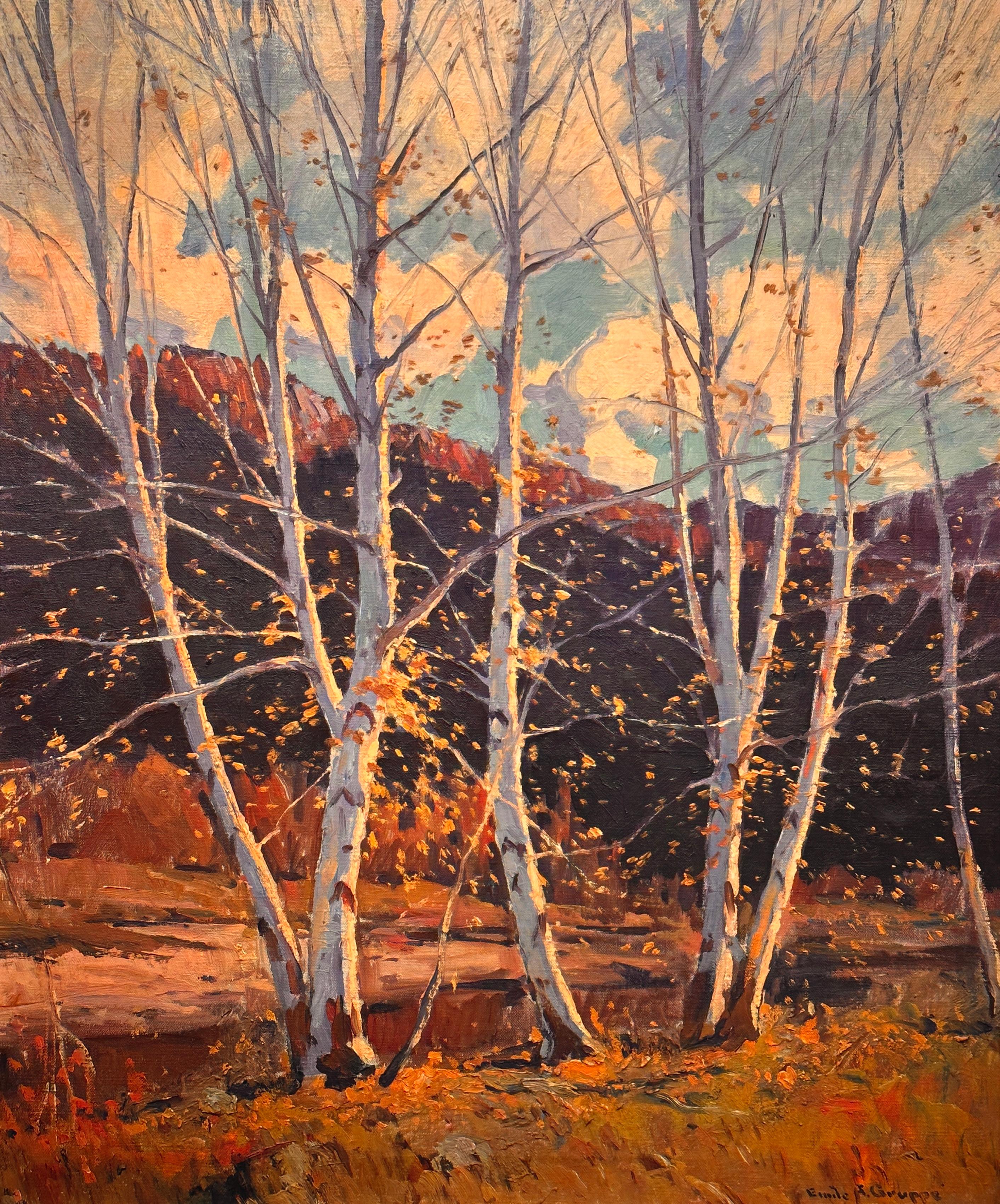 Emile Gruppe Landscape Painting - “Vermont Birches” winter Landscape by famous  American Impressionist