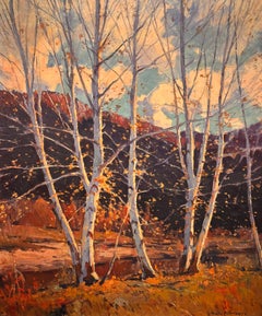 Retro “Vermont Birches” winter Landscape by famous  American Impressionist
