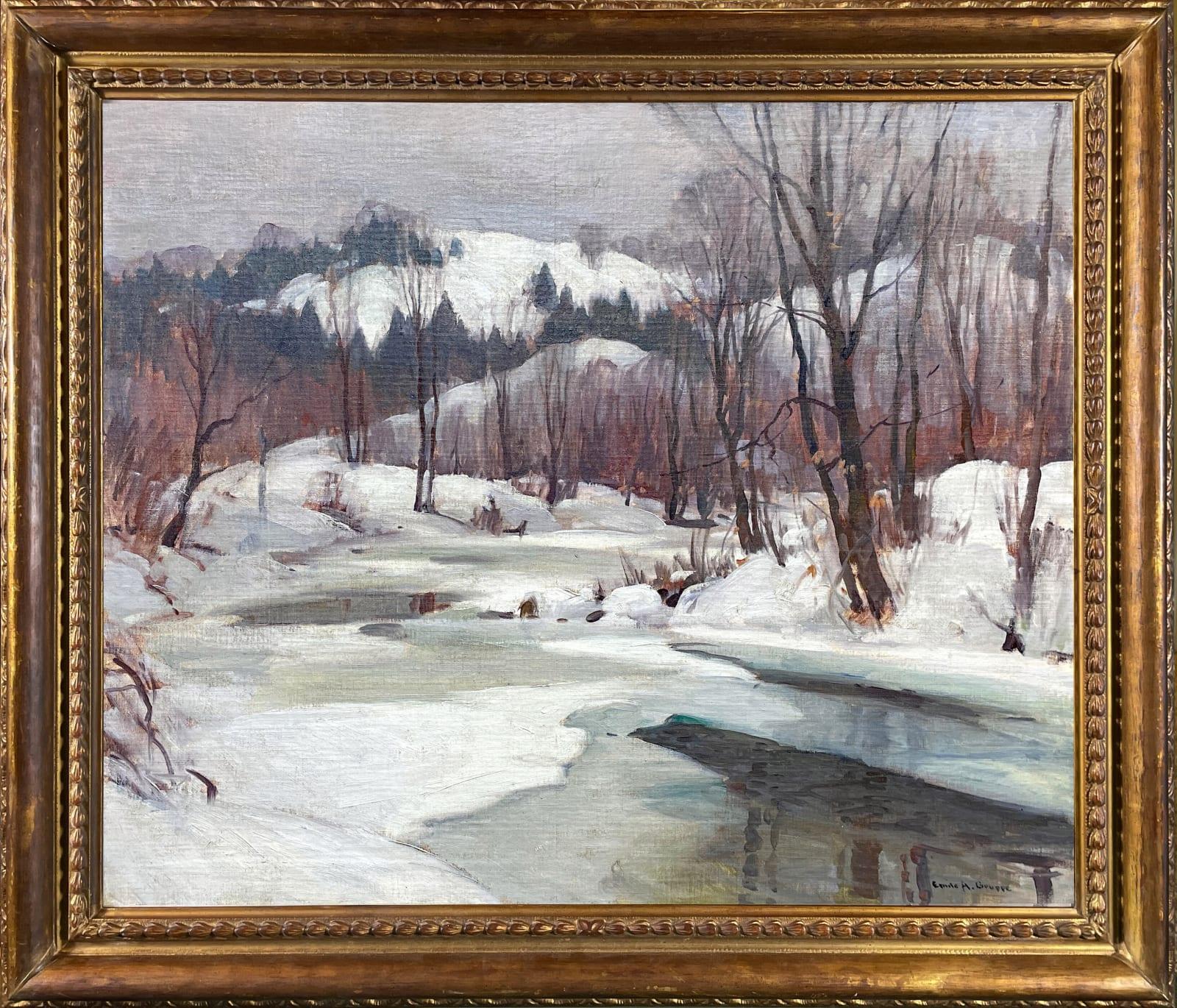 Bosque de invierno con arroyo - Painting de Emile Gruppe